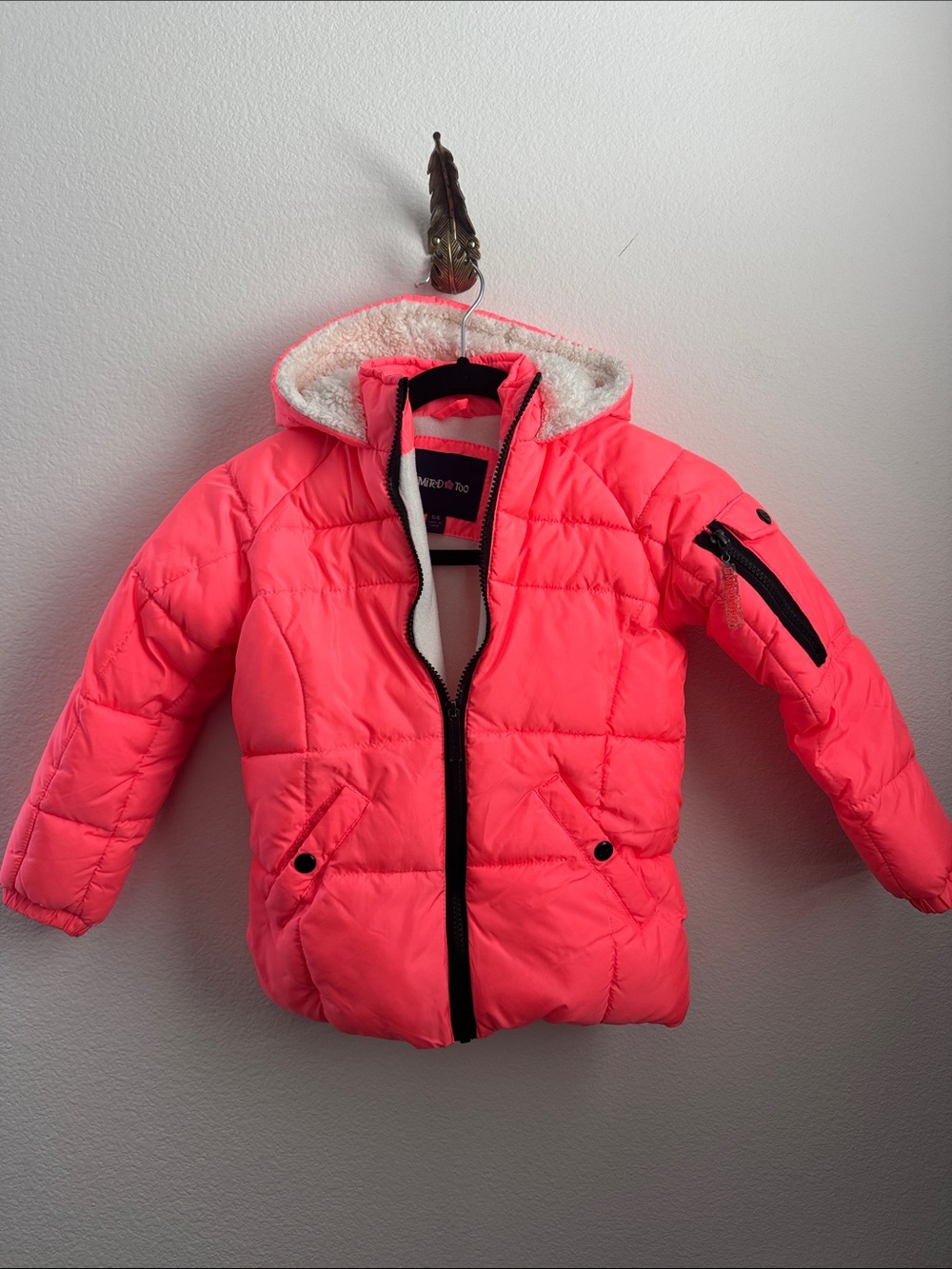 Limited Too Neon Pink Puffer Jacket with Sherpa Hood